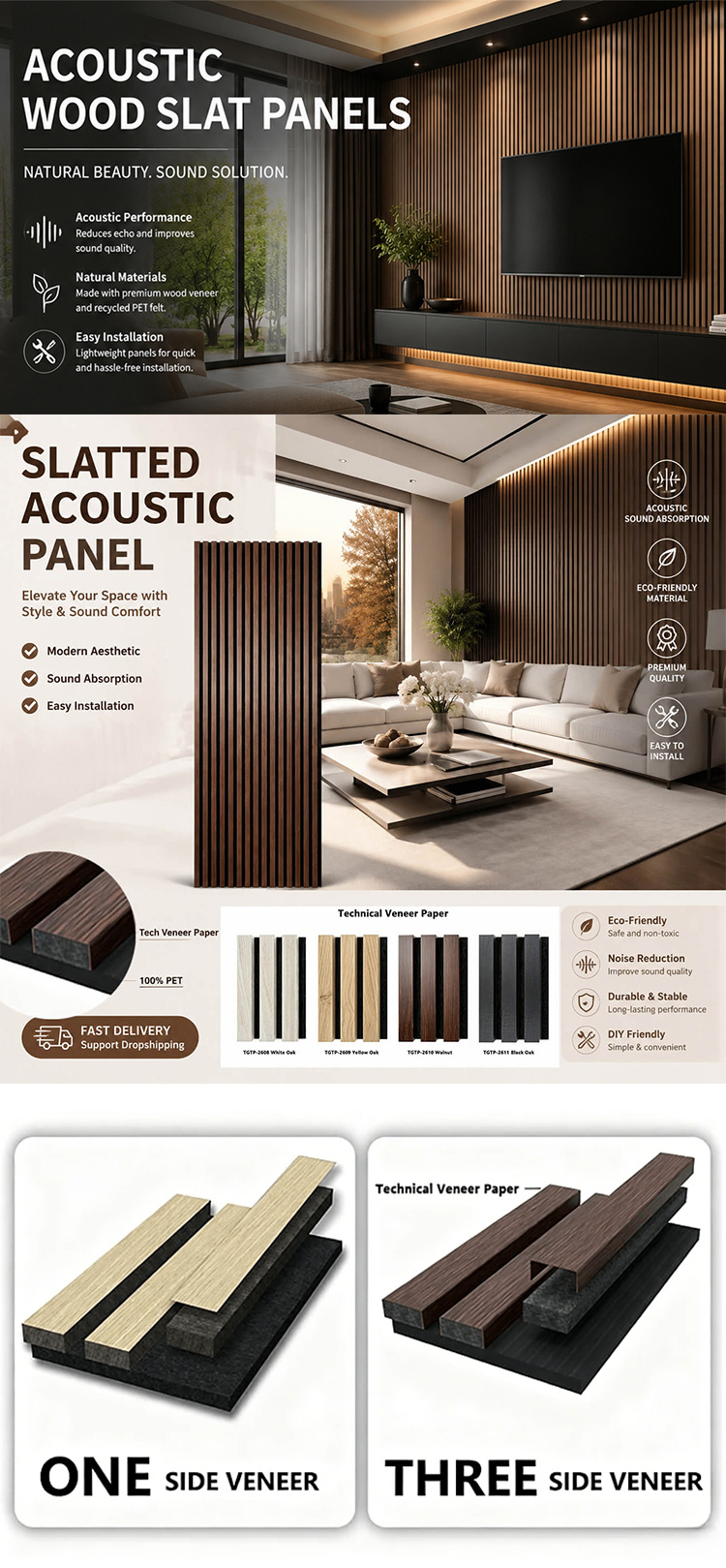 Three Sides Coverd Slatted Acoustic Panel-1